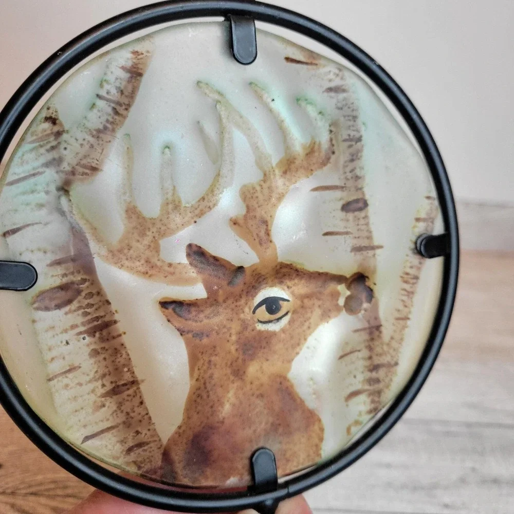 Decorative Stained Textured Glass Deer Trees Suncatcher Coat Hook Hanger Metal